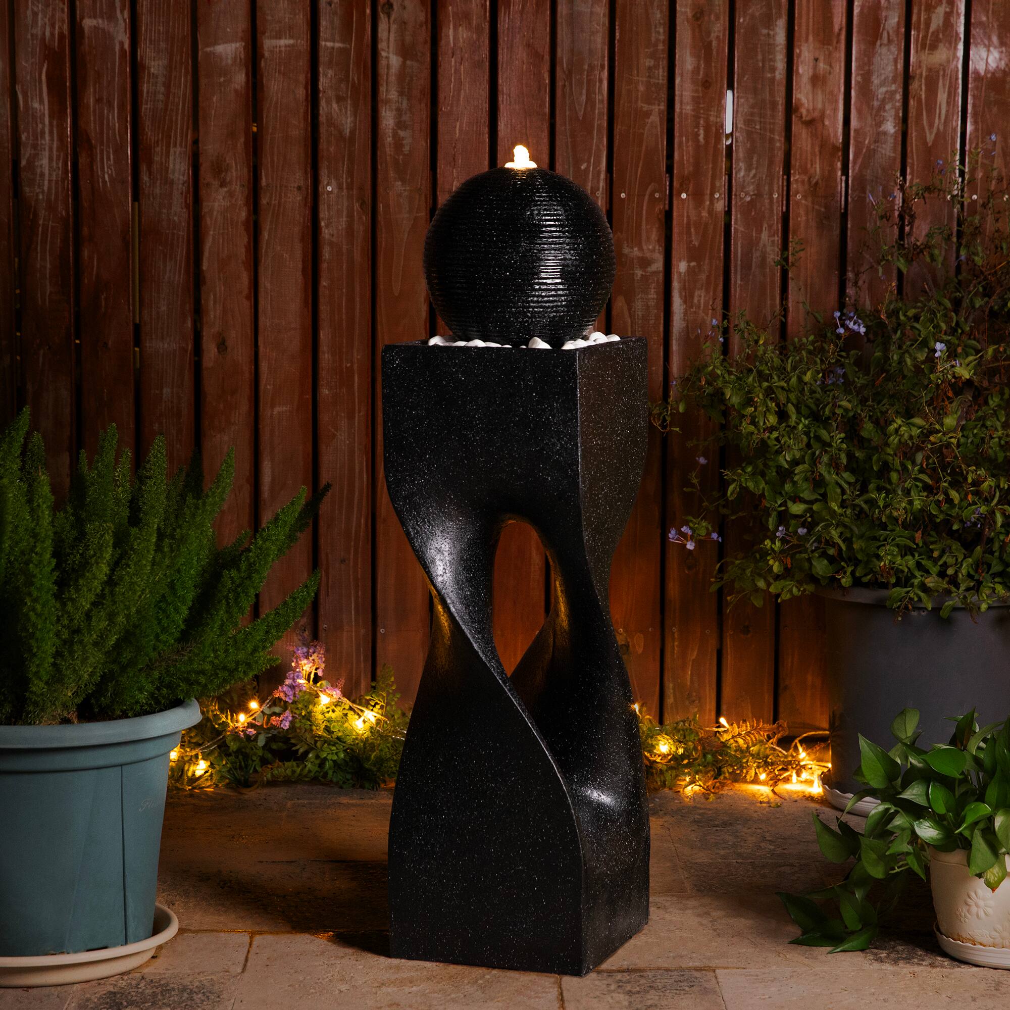 Glitzhome® 40.5" Oversized LED Modern Geometric Pedestal & Sphere Outdoor Fountain